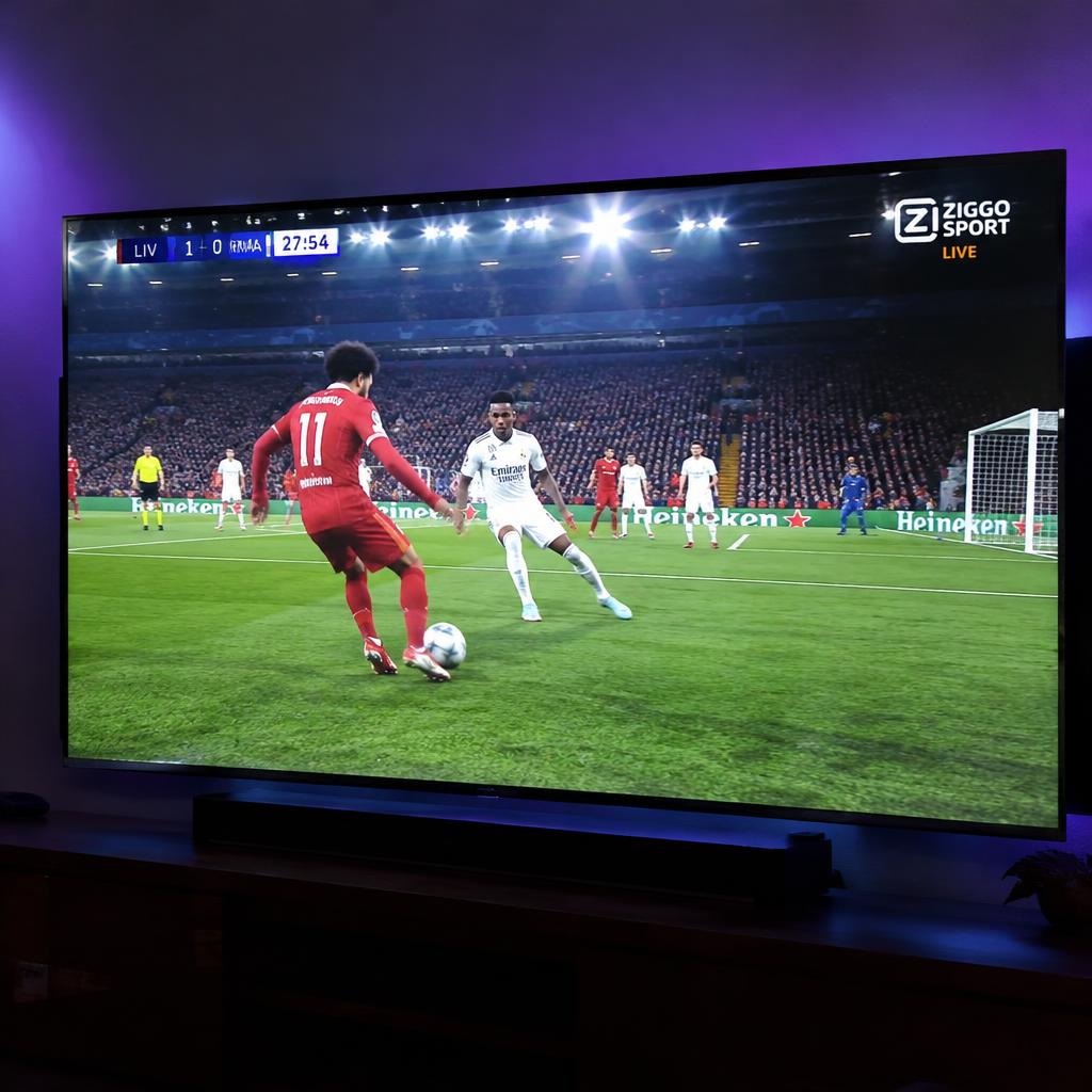 Live football match streaming on a big screen